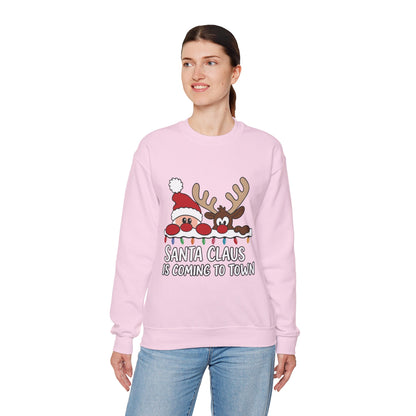 Santa Claus Is Coming to Town Women's Christmas Sweatshirt, Cute Santa - Reindeer Holiday Jumper
