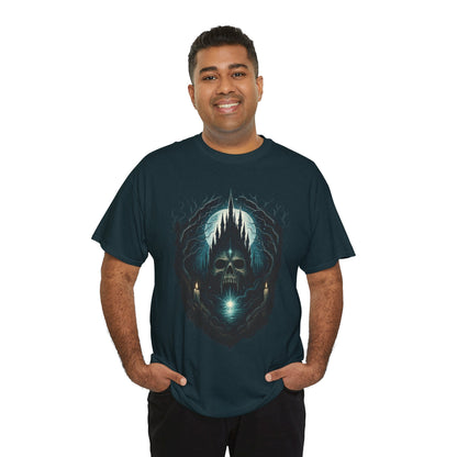 Gothic Skull Castle Men's T-Shirt, Dark Horror Haunted Night Graphic Tee, Halloween Shirt