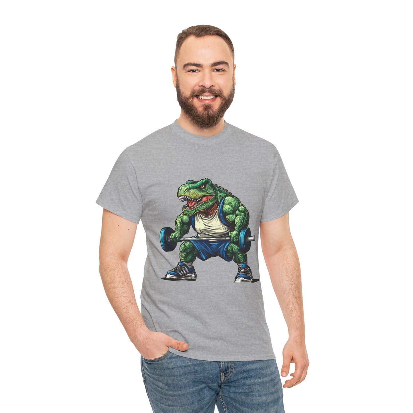 Dino Gym Tee, Muscle T-Rex Gym T-Shirt, Funny Men's Heavy Cotton T-Shirt,Fitness Gift for Gym Lovers, Cute Dinosaur Tee