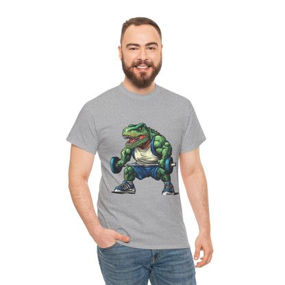 Dino Gym Tee, Muscle T-Rex Gym T-Shirt, Funny Men's Heavy Cotton T-Shirt,Fitness Gift for Gym Lovers, Cute Dinosaur Tee