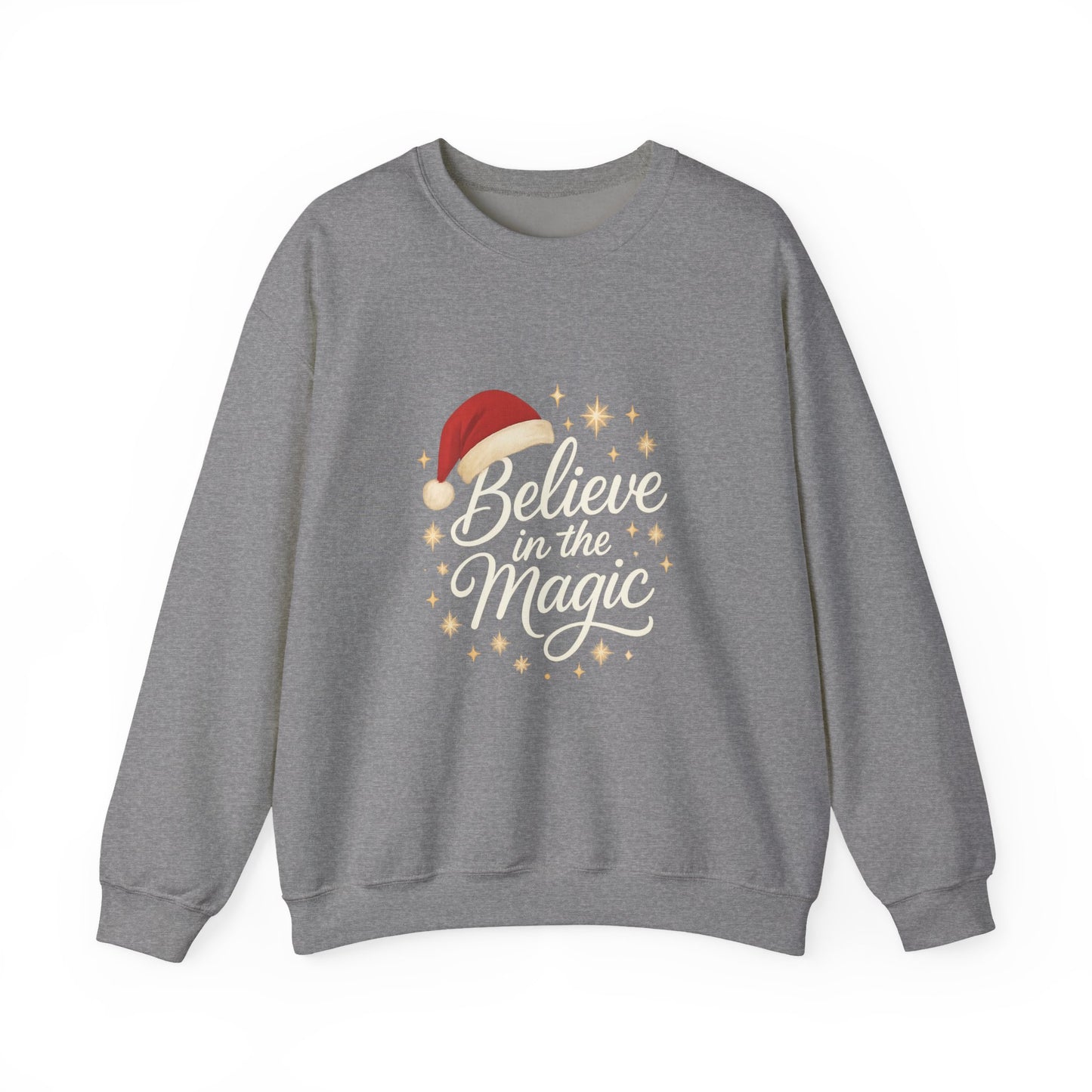 Believe in the Magic Women's Christmas Shirt, Santa Hat Holiday Cozy Sweatshirt, Women's Heavy Blend™ Crewneck Sweatshirt