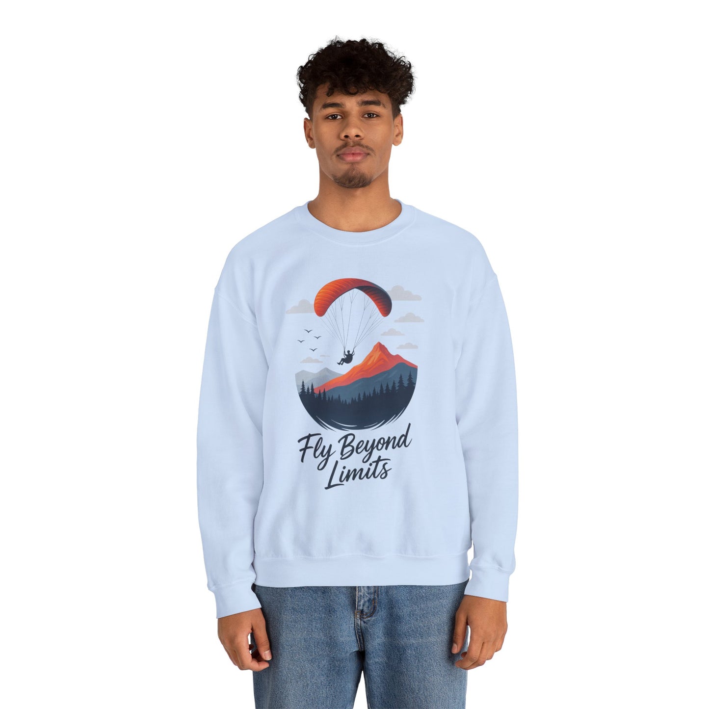 Adventure Inspiration Crewneck Sweatshirt - Fly Beyond Limits, Cozy Outdoor Outfit, Gift for Adventurers, Travel, Motivation Apparel