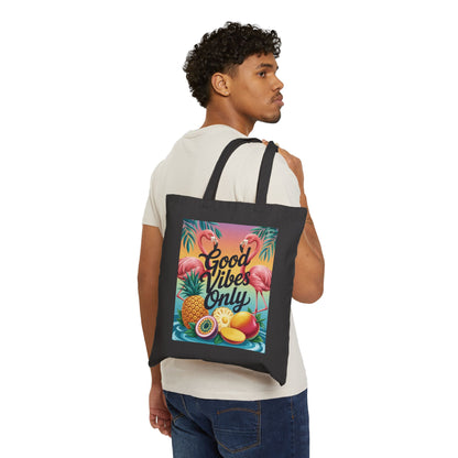 Tote Bag with Tropical Design, Good Vibes Only, Beach Tote, Eco-Friendly Bag, Summer Gift, Grocery Tote, Fun Shopping Bag, Flamingo Pattern
