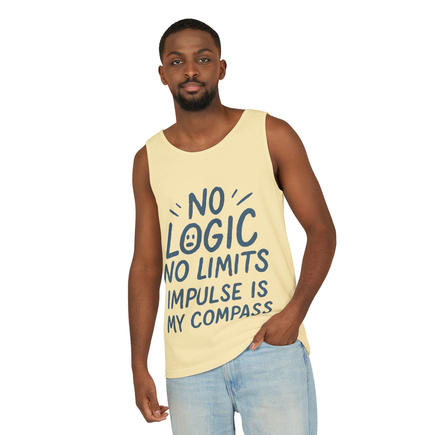 Funny Mens Tank Top, No Limits Impulse Quote, Relaxed Fit Tee, Casual Wear for Creatives, Gift for Artists Impulsive Style Shirt