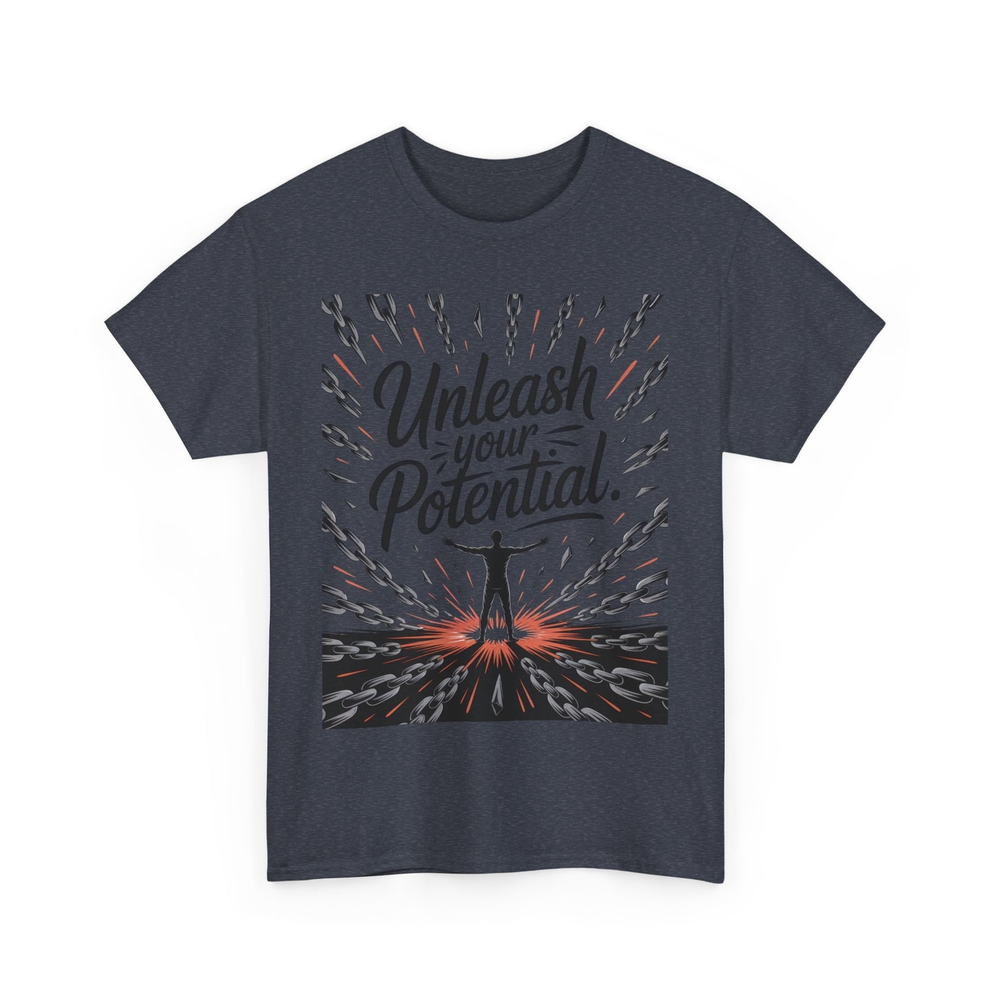 Inspiring Men's Heavy Cotton Tee, "Unleash Your Potential" Motivation Shirt, Gift for Graduates, Personal Growth Apparel, Casual Wear