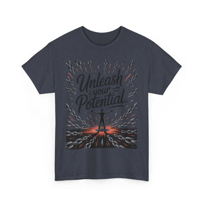 Inspiring Men's Heavy Cotton Tee, "Unleash Your Potential" Motivation Shirt, Gift for Graduates, Personal Growth Apparel, Casual Wear