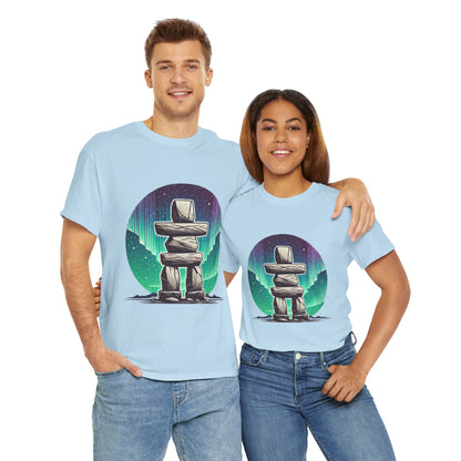 Aurora Stone Inukshuk Tee, Northern Lights Inukshuk T-Shirt,  Arctic Stone Stack Aurora Graphic Tee, Canada Inuit Symbol Shirt