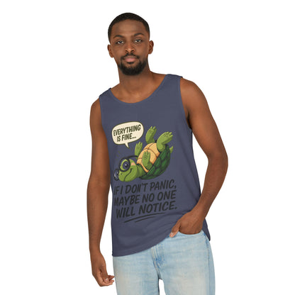 Mens Funny Turtle Graphic Tank Top, Summer Apparel, Gift for Animal Lovers, Beach Day Essentials, Mens Casual Wear, Relaxed Vibes