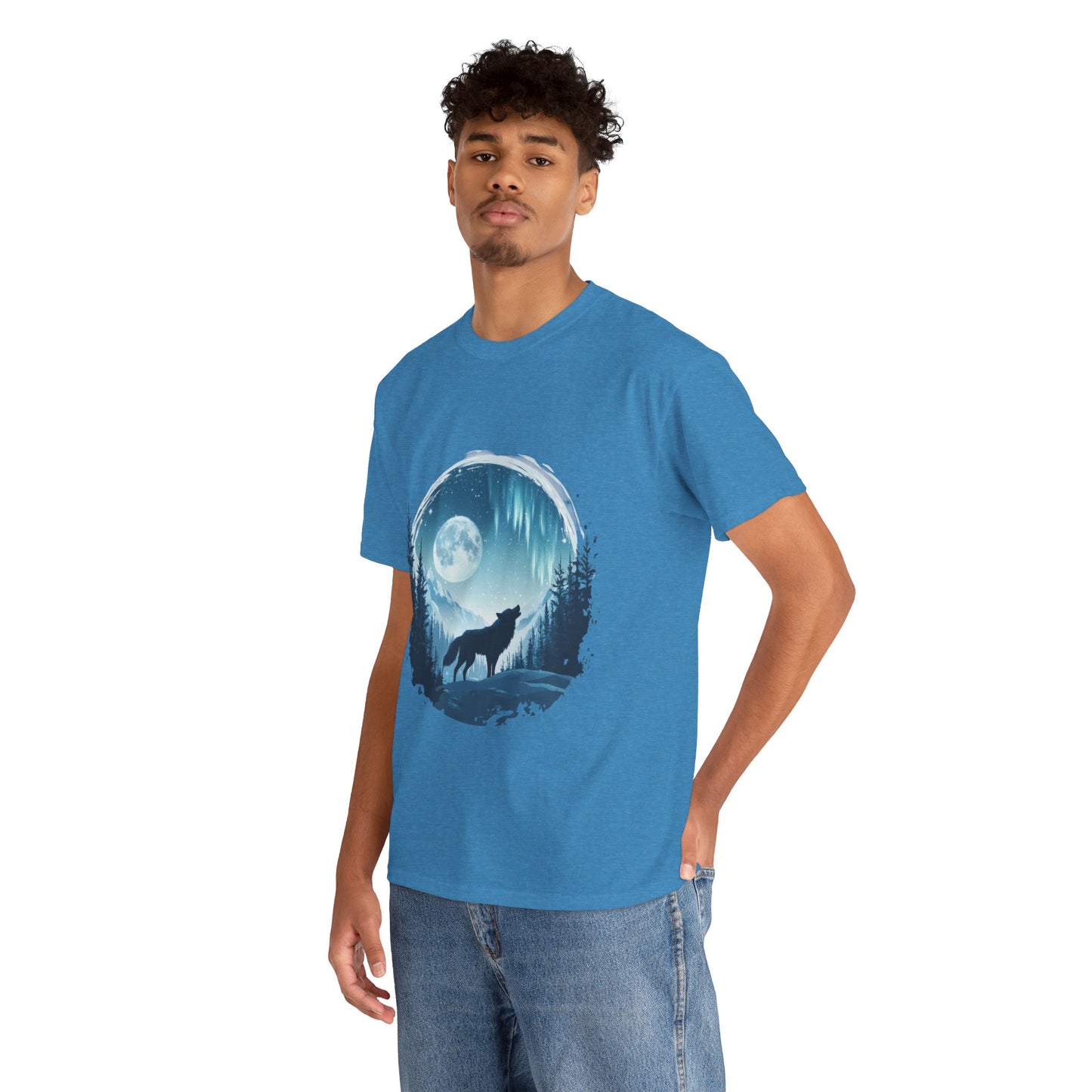Howling Wolf Under Moonlight Men's T-Shirt, Full Moon Forest Scene Tee, Nature Lover Gift, Outdoor Adventure Clothing