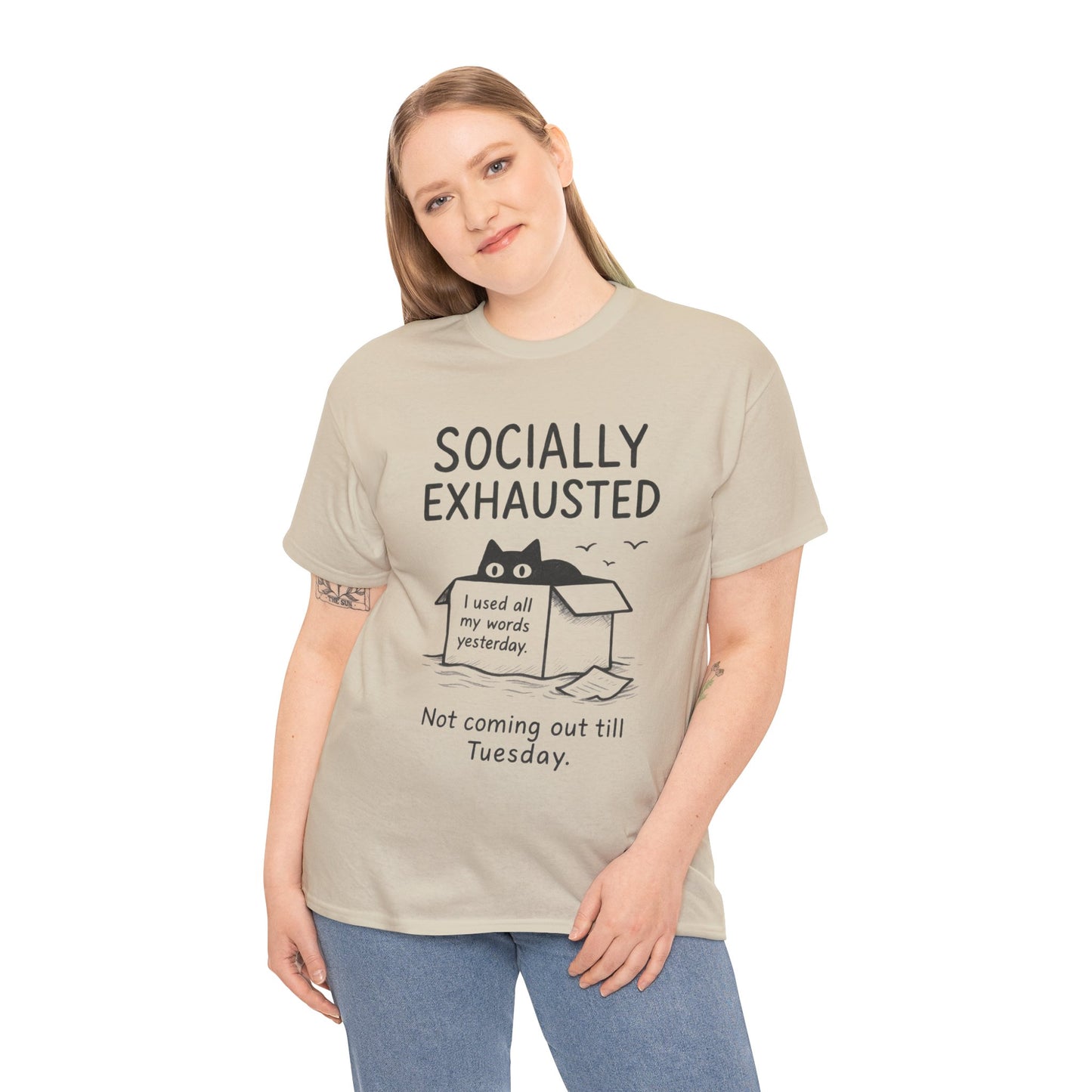 Socially Exhausted Tee, Perfect for Introverts, Gift for Shy Friends, Anxiety Relief Shirt, Funny Quote T-Shirt, Cat Lover Gift