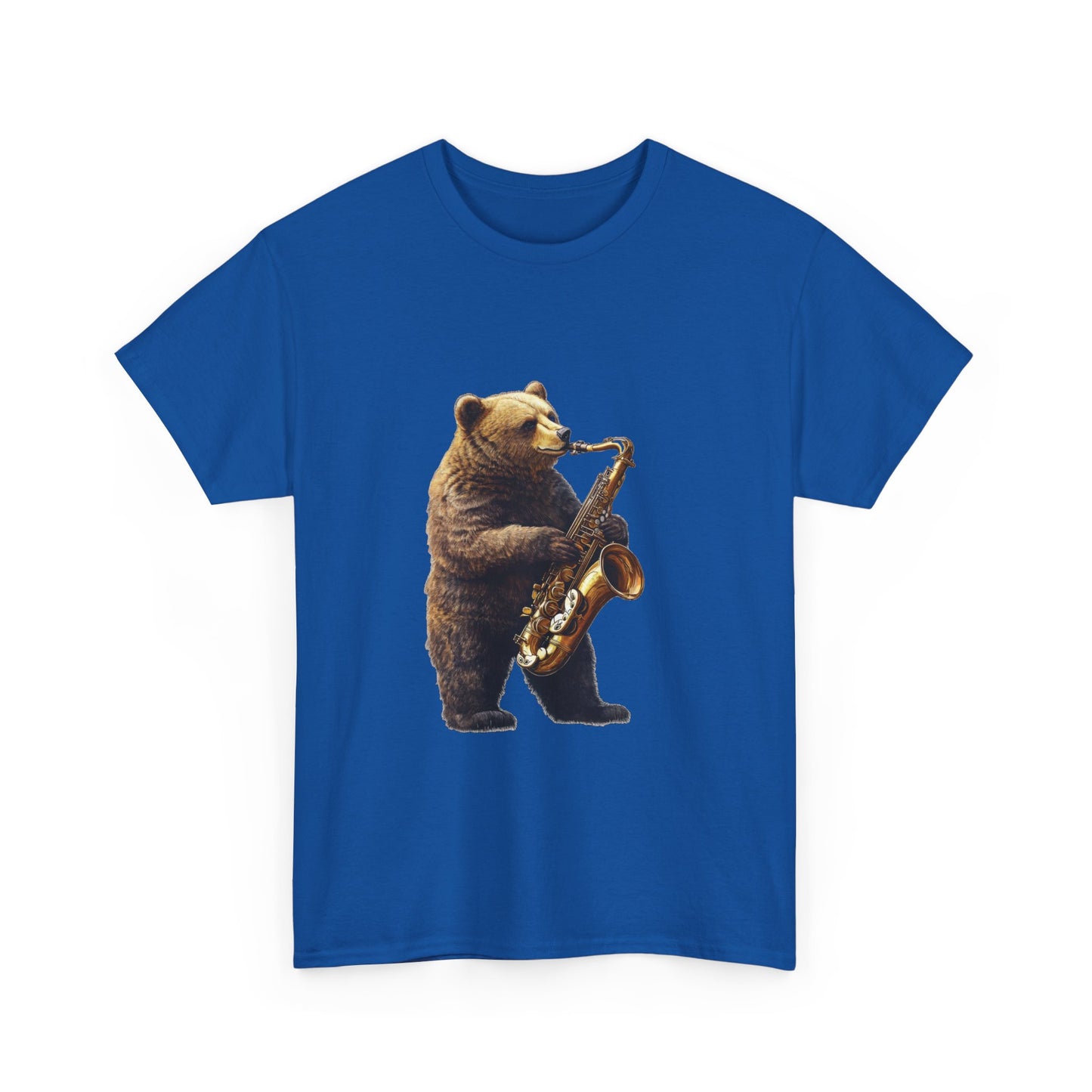 Saxophone Bear Unisex Heavy Cotton Tee, Music Lover Shirt, Gift for Musicians, Cute Animal Tee, Fun Jazz T-Shirt