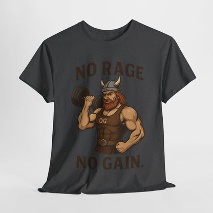 No Rage No Gain Viking Gym Shirt, Funny Muscle Workout Tee, Barbarian Fitness T-Shirt for Men, Powerlifting Humor Shirt, Viking Lifting Gift