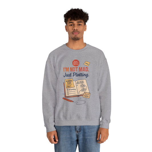 Funny Mens Revenge Sweatshirt, Im Not Mad Just Plotting, Passive Aggressive Sarcastic Crewneck for Him