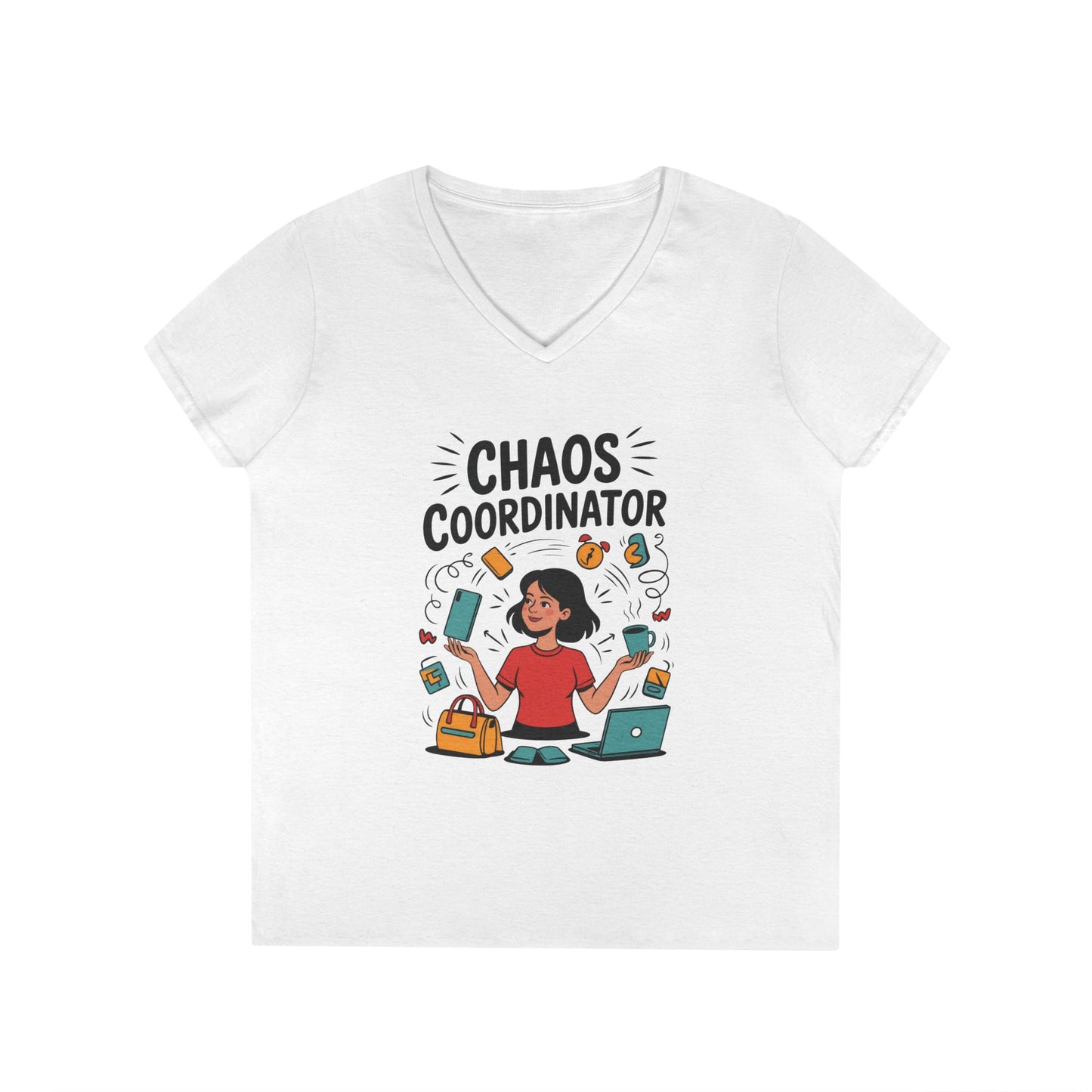 Chaos Coordinator Ladies' V-Neck T-Shirt, Funny Mom Shirt, Multitasking Mom Gift, Busy Mom Life Tee, Cute Mother's Day Gift for Mom