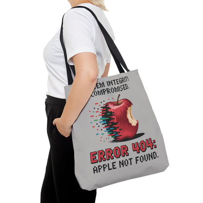 Error 404 Apple Tote Bag, Geek Tote, Funny Shopping Bag, Gift for Tech Lovers, Apple Lovers Tote, Digital Design Bag, Large Tote Bag, Weekender Bag, Beach Bag