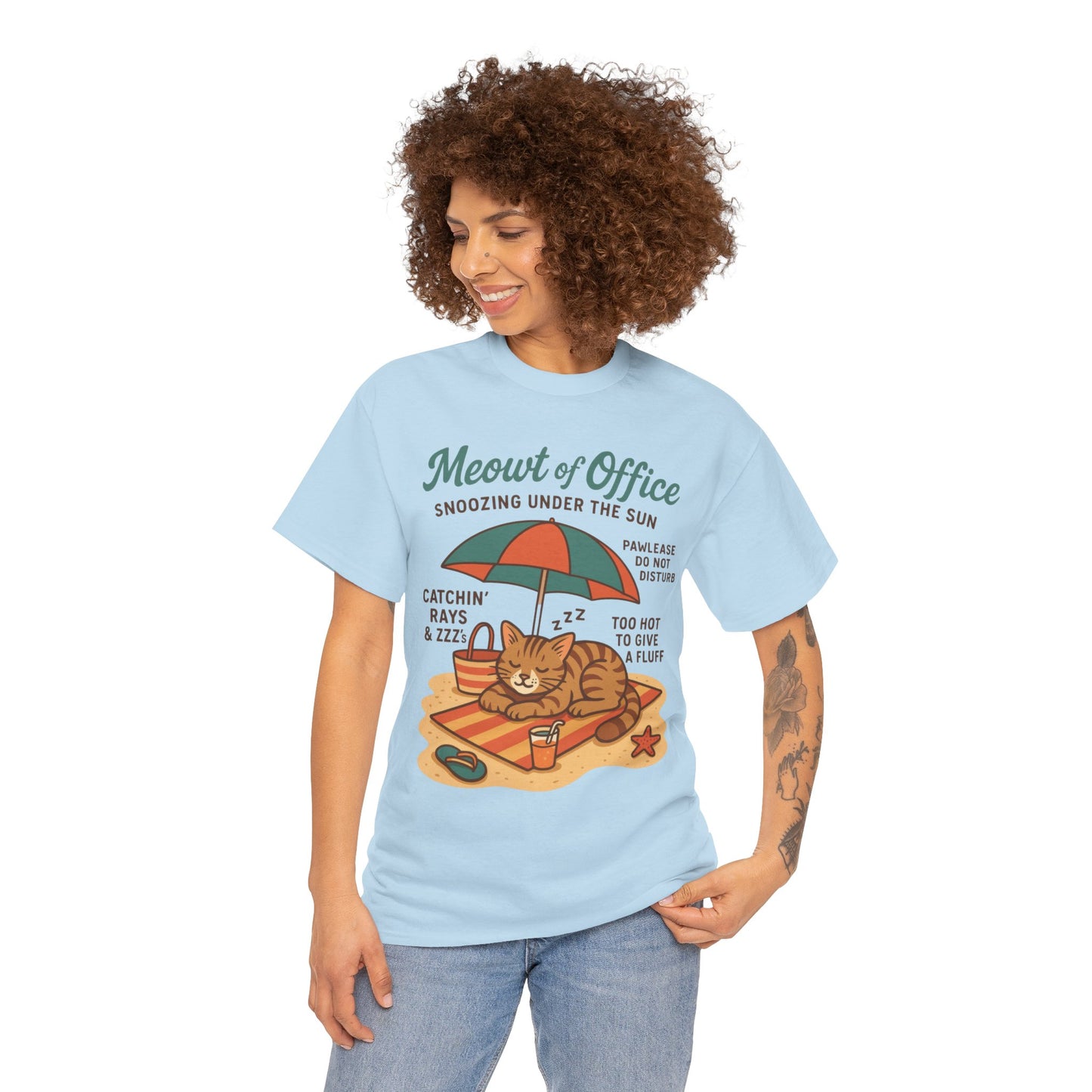 Cat Shirt, Cute Beach Cat Womens T-Shirt, Funny Summer Vacation Tee, Lazy Cat Humor Gift, Cat Lover T-Shirt, Vacation Humor Tee