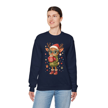 Hot Cocoa Queen Christmas Sweatshirt, Cute Cozy Holiday Reindeer Pullover