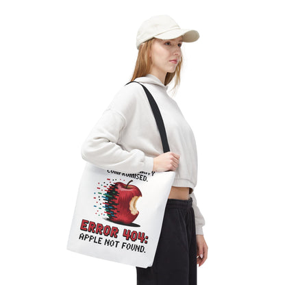 Error 404 Apple Tote Bag, Geek Tote, Funny Shopping Bag, Gift for Tech Lovers, Apple Lovers Tote, Digital Design Bag, Weekender Bag, Beach Bag, Large Canvas Bag