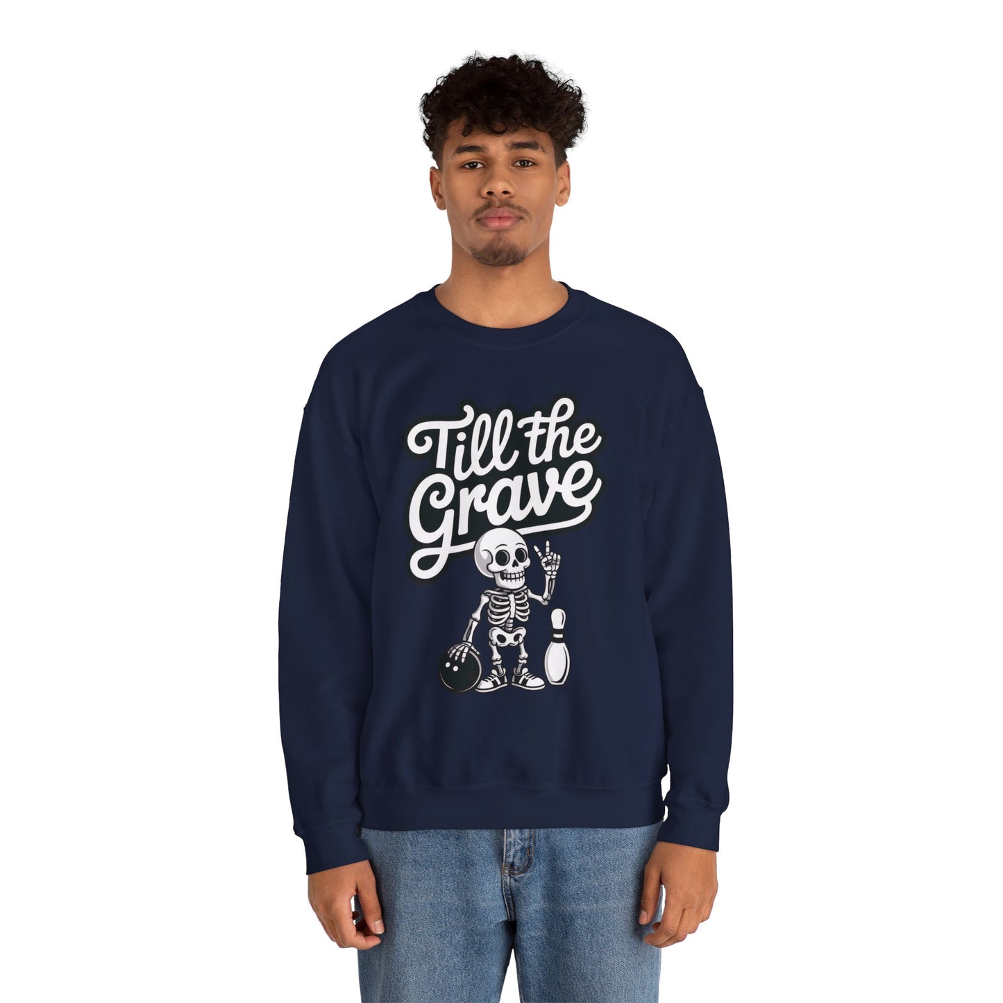 Funny Skeleton Bowling Mens Pullover, Halloween Apparel, Funny Skeleton Bowling Shirt, Casual Mens Crewneck, Cool Bowler Skull Crewneck