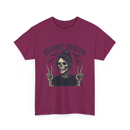 Spooky Season Women's T-Shirt, Funny Skeleton Girl Halloween Graphic Tee, Gothic Fall Shirt