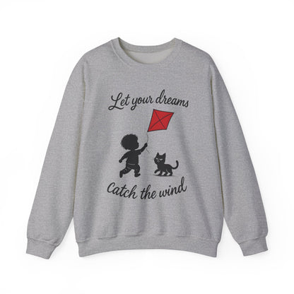 Dream Big Womens Crewneck Sweatshirt, Inspirational Gift, Cozy Lounge Wear, Cat Lover's Apparel, Kid's Motivation Sweatshirt