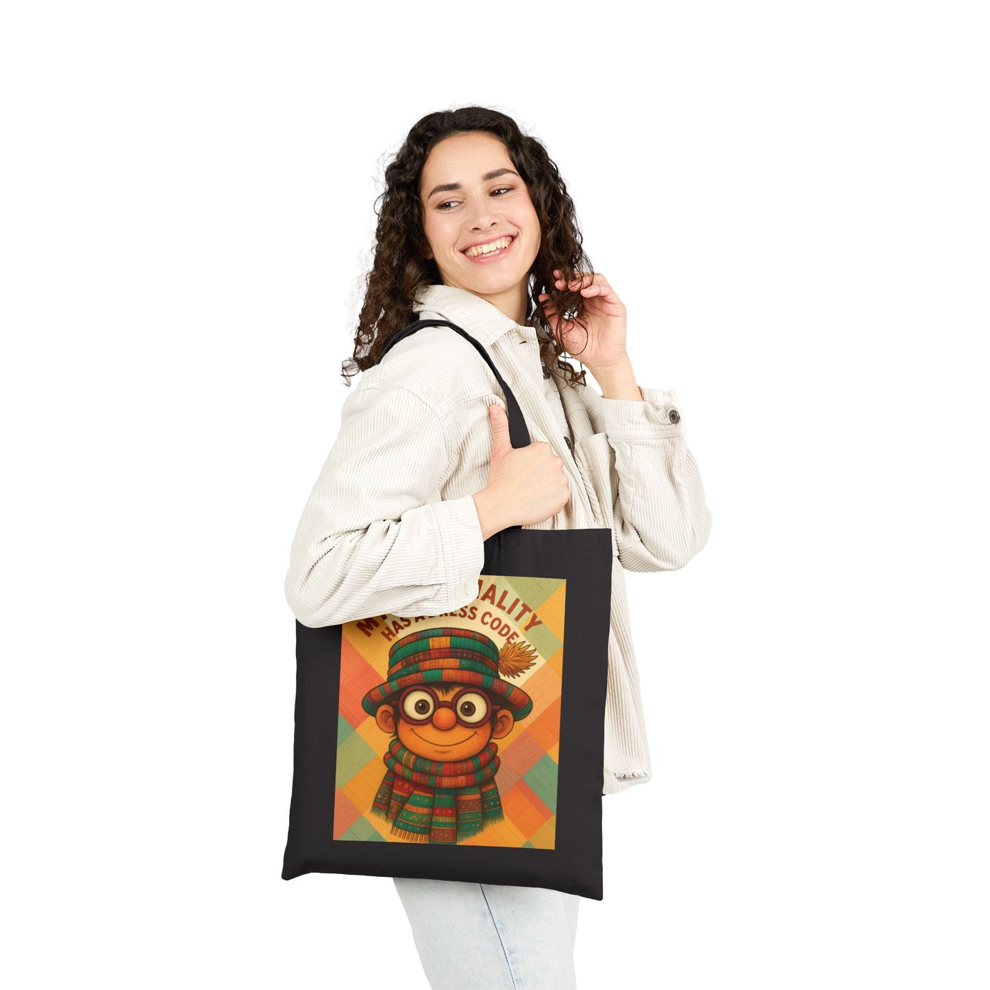 My Personality Has a Dress Code Tote Bag, Colorful Boho Character Cotton Canvas Bag, Funny Quote Gift, Quirky Fashion Illustration Shopper