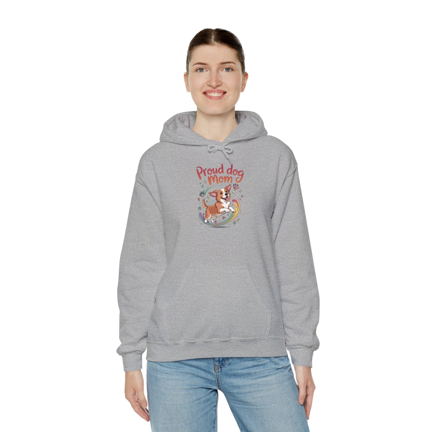 Proud Dog Mom Hoodie, Gift for Dog Owners, Dog Lover Apparel, Mother's Day Gift, Unisex Hooded Sweatshirt, Corgi Rainbow Print