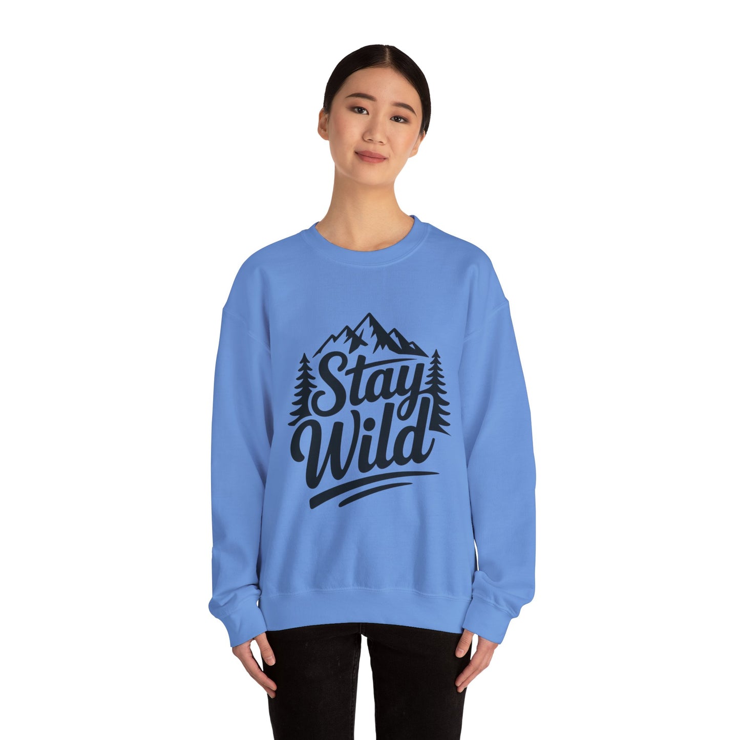 Stay Wild Unisex Crewneck Sweatshirt, Cozy Casual Wear for Adventurers, for Nature Lovers, Mountain Nature Unisex Crewneck Sweatshirt