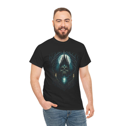 Gothic Skull Castle Men's T-Shirt, Dark Horror Haunted Night Graphic Tee, Halloween Shirt
