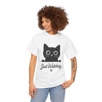 Cute Black Cat Shirt for Women - Just Watching Minimalist Kitty Tee - Funny Cat Lover Gift, Funny Pet Lover Gift, Animal Lover Tee