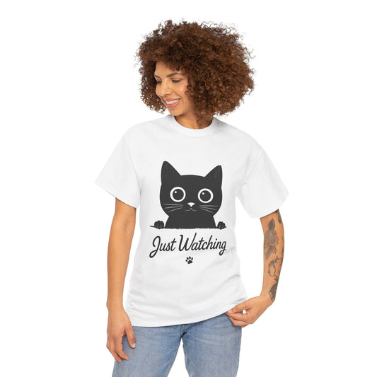 Cute Black Cat Shirt for Women - Just Watching Minimalist Kitty Tee - Funny Cat Lover Gift, Funny Pet Lover Gift, Animal Lover Tee