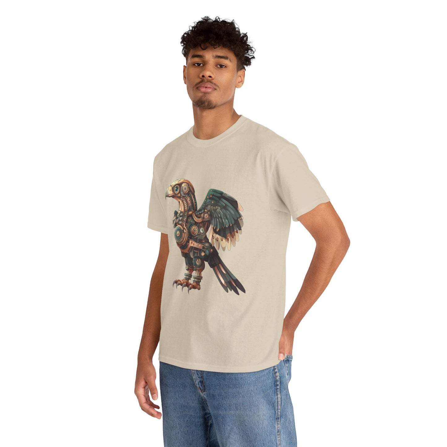 Steampunk Eagle Mens Tee, Cotton Tee with Mechanical Bird Design, Vintage Graphic Shirt, Gift for Bird Lovers, Unique Art Apparel