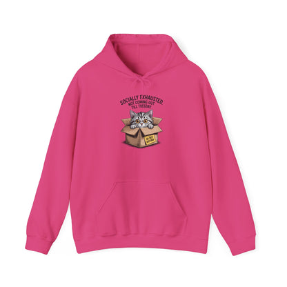 Socially Exhausted Cat Hoodie - Cozy Sweatshirt for Cat Lovers, Funny Gift, Casual Wear, Unique Animal Apparel, Perfect for Relaxing Days