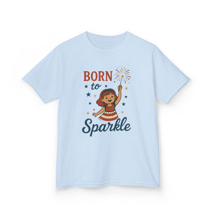4th of July Shirt for Girls,  Born to Sparkle Tee For Kids, Patriotic Fireworks Youth T-Shirt, Independence Day Outfit for Tween Girls