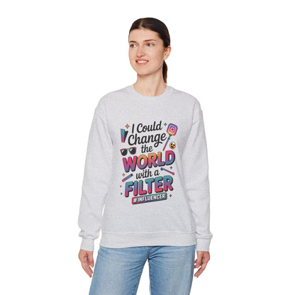 Womens Heavy Blend™ Crewneck Sweatshirt, Womens Influencer Sweatshirt, Funny Social Media Pullover, Cute Trendy Graphic Top