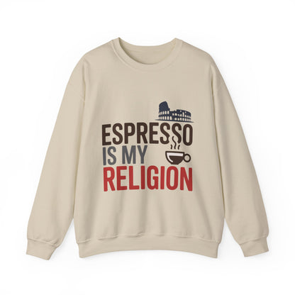 Mens Heavy Blend™ Crewneck Sweatshirt, Espresso Is My Religion Coffee Rome Mens Sweatshirt, Barista Gift, Coffee Lover Gift