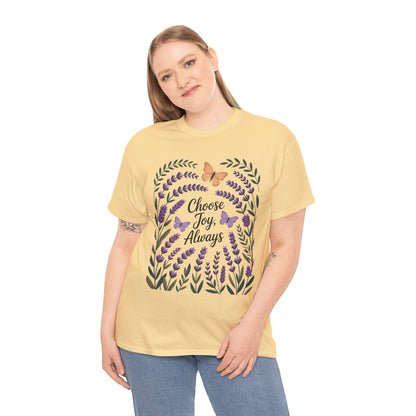 Choose Joy Always Women's Tee, Floral Graphic T-Shirt, Inspirational Gifts, Positive Vibes Apparel, Nature Lover's Gift, Lavender Printed