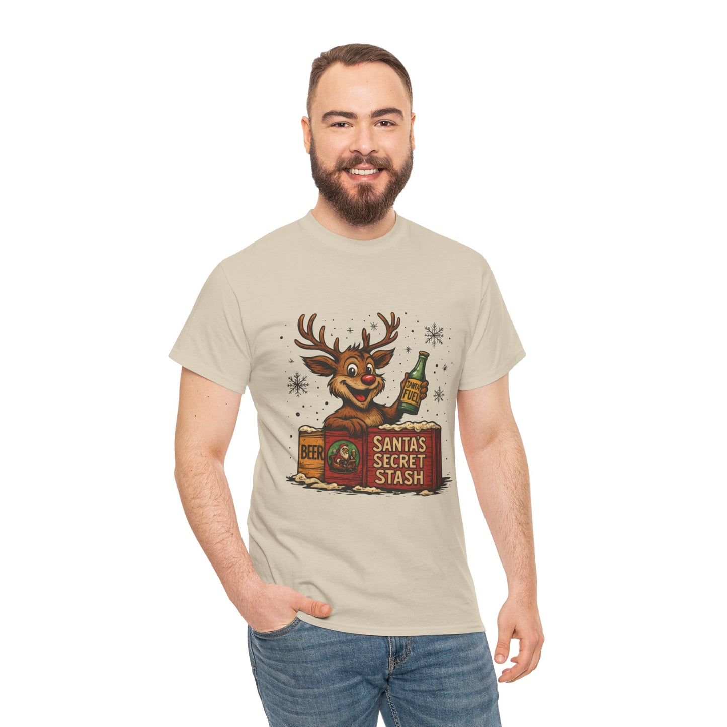 Men's Funny Christmas T-Shirt, Santa's Secret Stash Reindeer Tee