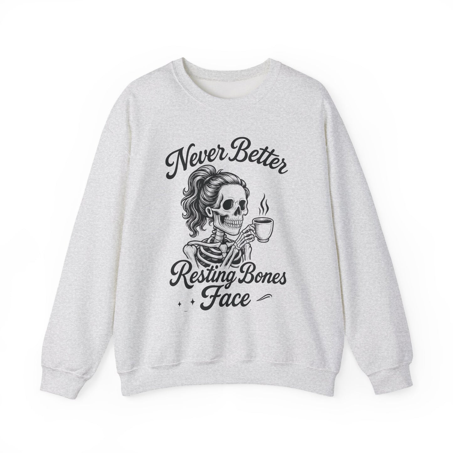 Skull Coffee Lovers Crewneck Sweatshirt, Womens, Perfect for Halloween, Cozy Outfit, Gift for Friends, Relaxing Days, Coffee Enthusiasts