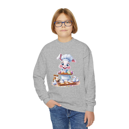 Easter Bunny Baker Youth Sweatshirt, Easter Gift, Kids Sweater, Cute Rabbit Design with Eggs, Spring Fashion, Easter Outfit for Kids