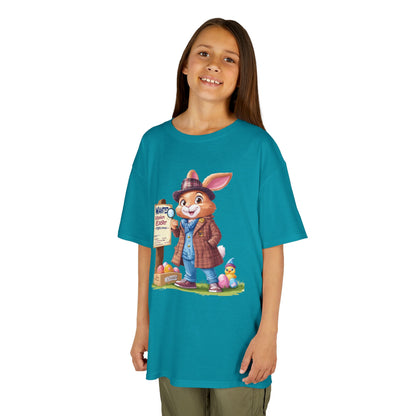 Detective Bunny Easter Kids Tee - Fun Egg Hunt T-Shirt with Mystery Theme, Cute Spring Gift for Kids, Heavy Cotton Easter Outfit