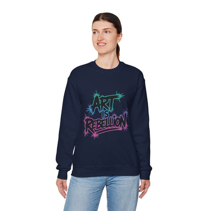 Art Is Rebellion Women's Sweatshirt, Graffiti Graphic Pullover, Bold Rebel Street Art Statement Top, Heavy Blend™ Crewneck Sweatshirt