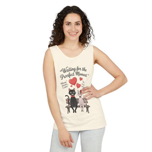 Cute Cat Lovers Tank, Womens Heavy Cotton Tank Top for Pet Owners, Funny Cat Tee, Gift for Cat Lovers, Casual T-Shirt, Animal Art Tee