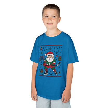 Hockey Santa Youth Christmas T-Shirt, Funny Holiday Sports Tee for Boys