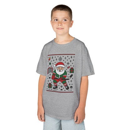 Hockey Santa Youth Christmas T-Shirt, Funny Holiday Sports Tee for Boys