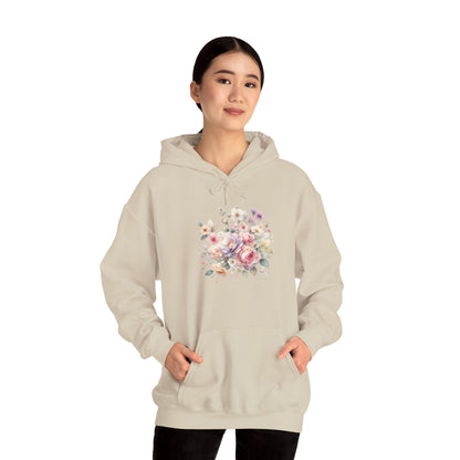 Floral Comfort Hoodie, Cozy Sweatshirt for Women, Spring Fashion, Gift for Her, Casual Everyday Wear, Soft Pastel Flower Print Sweatshirt