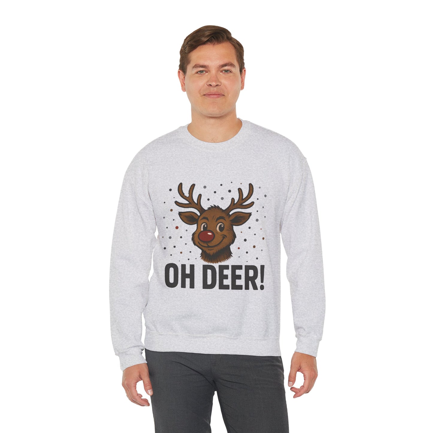 Men's Oh Deer Funny Christmas Sweatshirt, Reindeer Holiday Pullover