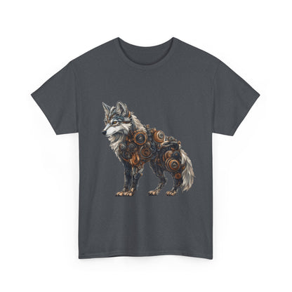 Steampunk Wolf Tee, Mechanical Wolf T-Shirt, Unisex Heavy Cotton Shirt, Graphic T-Shirt, Unique Design,Futuristic Animal Lover Gift Shirt