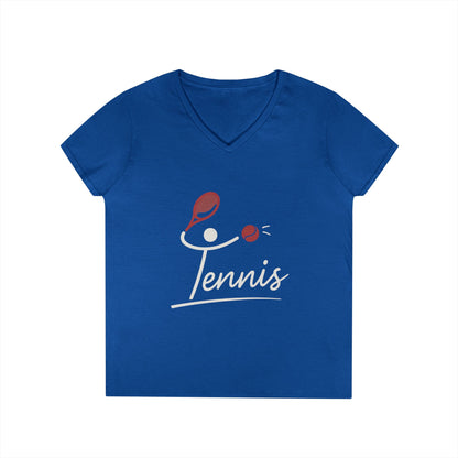 Ladies' V-Neck T-Shirt, Womens Tennis Graphic T-Shirt, Cute Sports Tee, Funny Workout Gym Top for Women