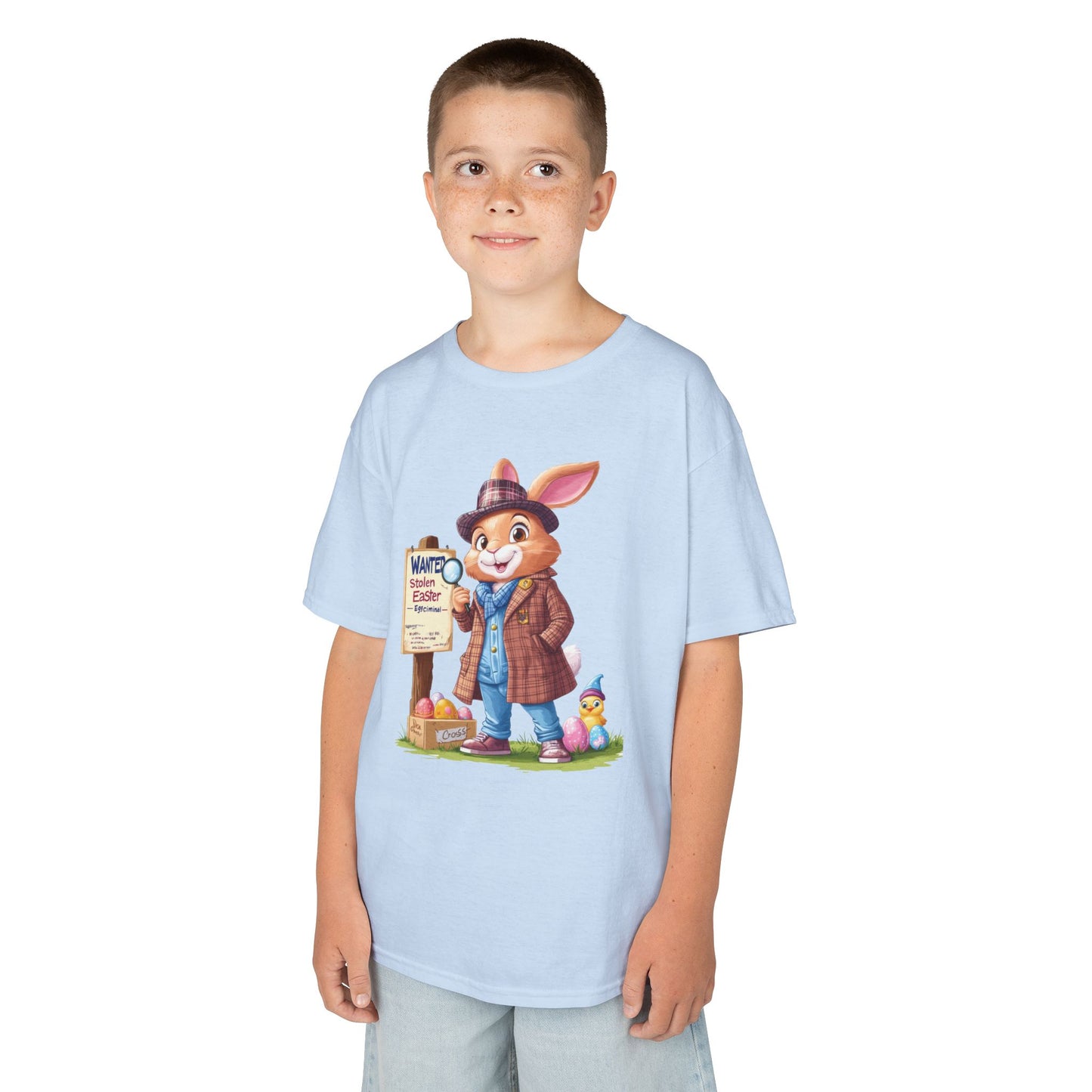 Detective Bunny Easter Kids Tee - Fun Egg Hunt T-Shirt with Mystery Theme, Cute Spring Gift for Kids, Heavy Cotton Easter Outfit